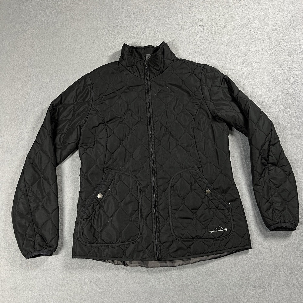 Eddie Bauer Jacket Womens M Black Puffer‎ Quilted Full Zip Lightweight